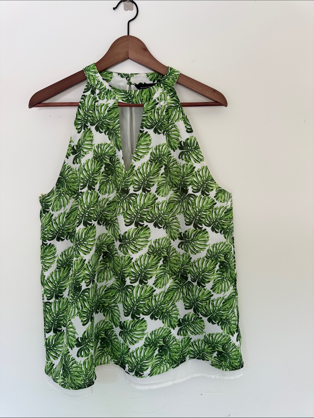 mercer & madison Green Tropical Leaf Halter Neck Top